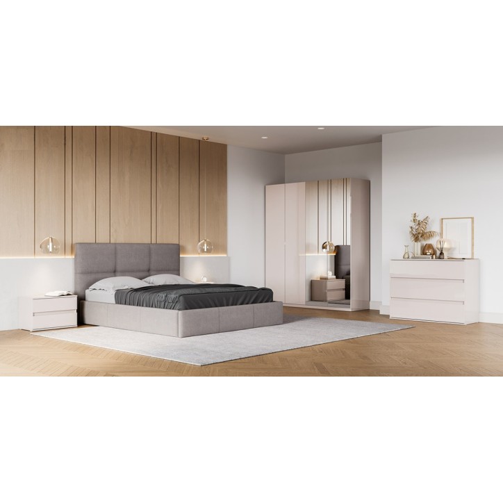 copy of Chambre complète 2 chevets + commode + lit avec sommier Blanc et Gris