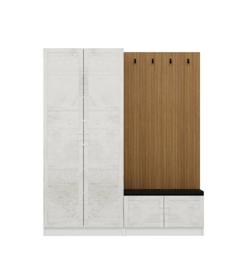 Móvel de entrada KALE 180 cm creme e madeira