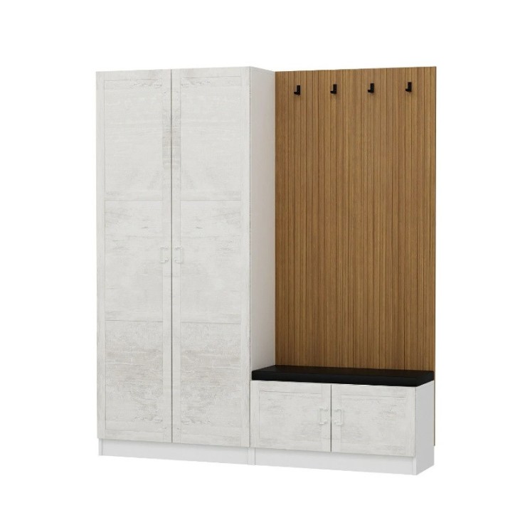 Móvel de entrada KALE 180 cm creme e madeira