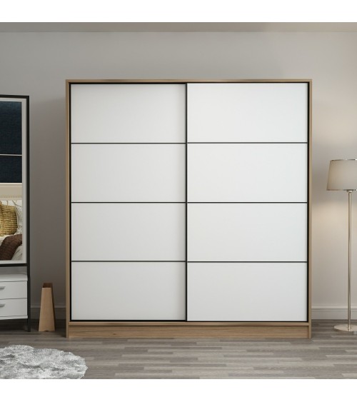 Armoire 2 portes coulissantes blanc-chêne 190x60x180 cm