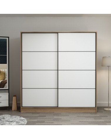 Armoire 2 portes coulissantes blanc-chêne 190x60x180 cm