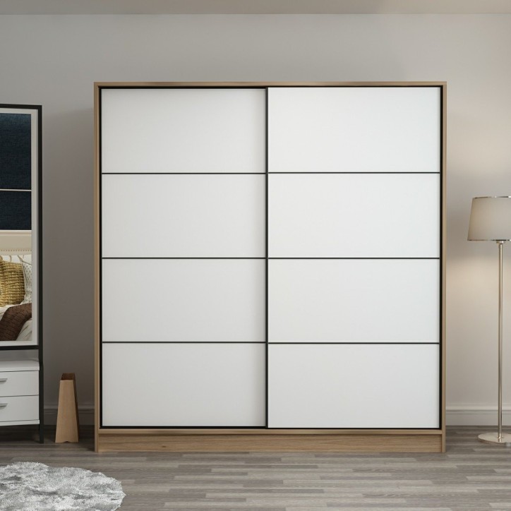 Armoire 2 portes coulissantes blanc-chêne 190x60x180 cm