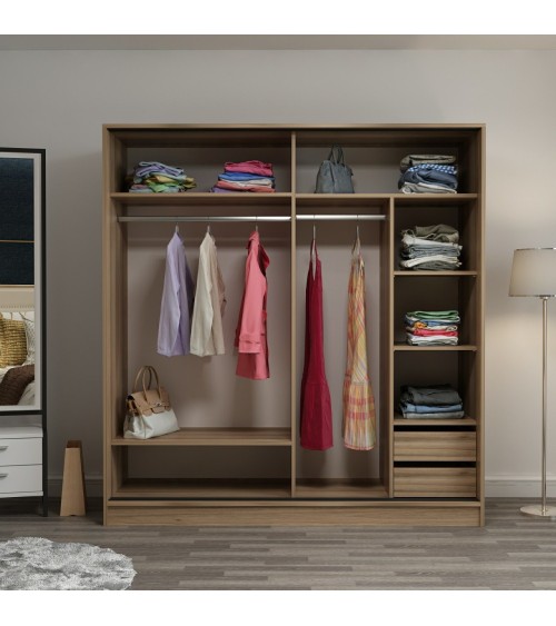 Armoire 2 portes coulissantes blanc-chêne 190x60x180 cm