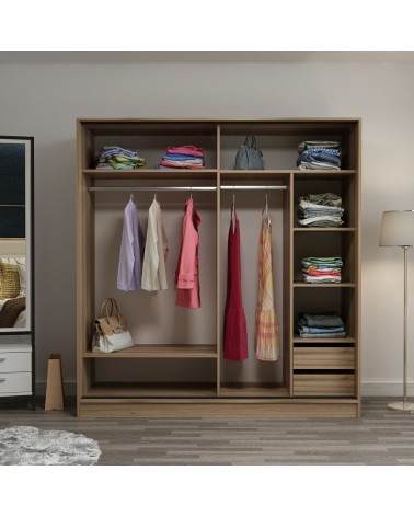 Armoire 2 portes coulissantes blanc-chêne 190x60x180 cm