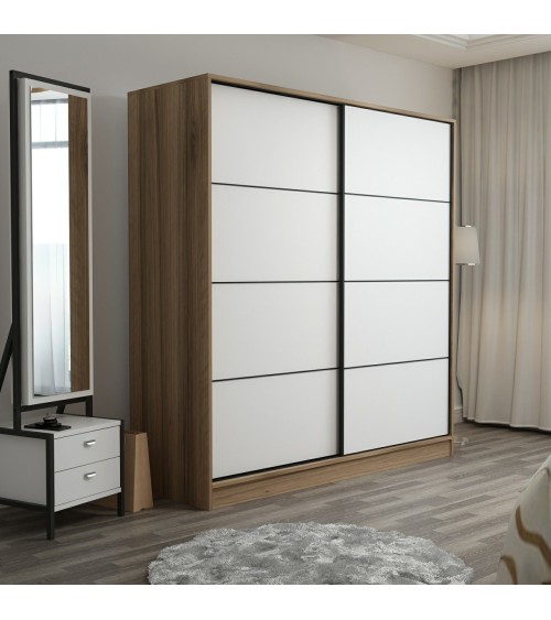 Armoire 2 portes coulissantes blanc-chêne 190x60x180 cm