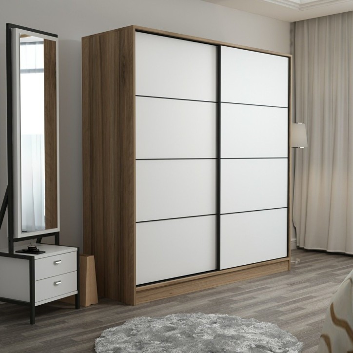 Armoire 2 portes coulissantes blanc-chêne 190x60x180 cm