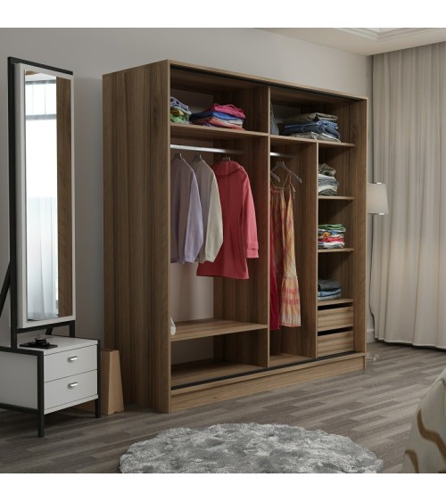 Armoire 2 portes coulissantes blanc-chêne 190x60x180 cm