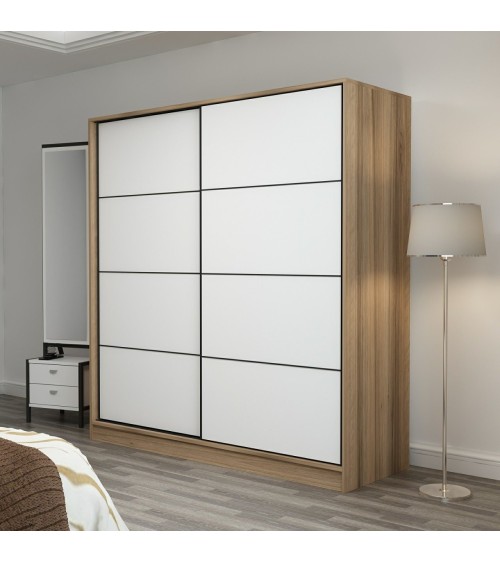Armoire 2 portes coulissantes blanc-chêne 190x60x180 cm