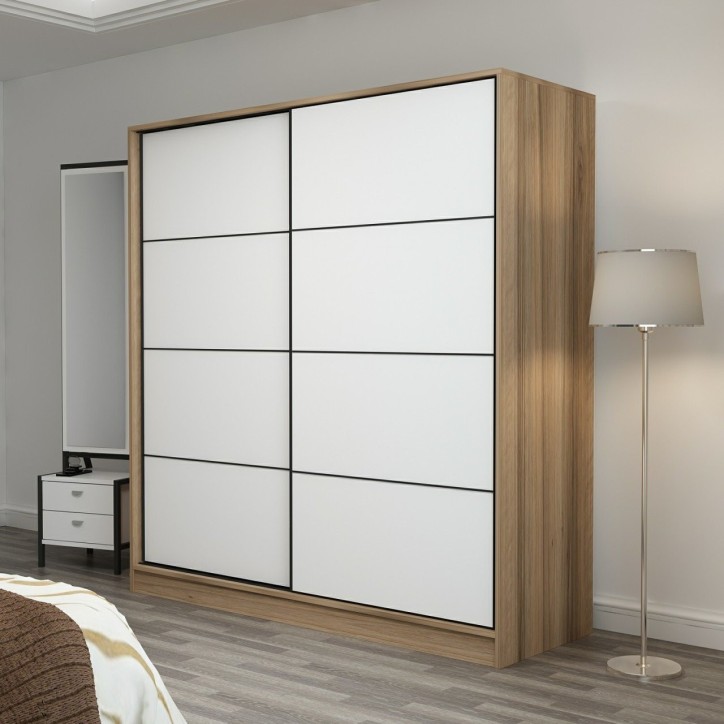 Armoire 2 portes coulissantes blanc-chêne 190x60x180 cm