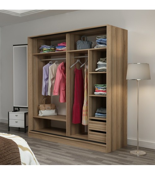 Armoire 2 portes coulissantes blanc-chêne 190x60x180 cm