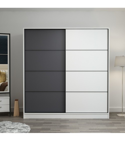 Armoire 2 portes coulissantes blanc-anthracite 190x60x180 cm
