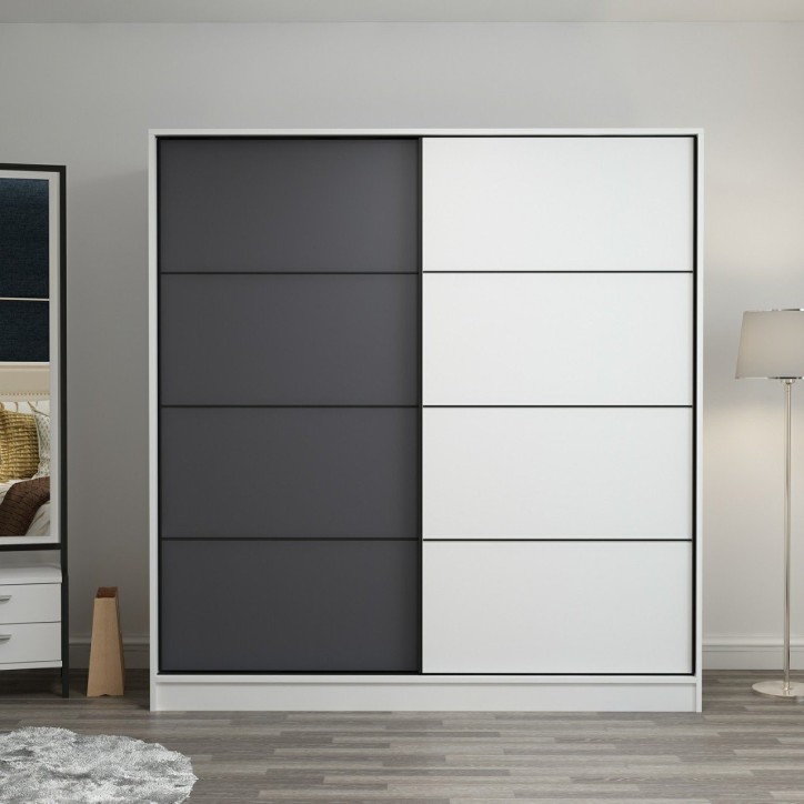 Armoire 2 portes coulissantes blanc-anthracite 190x60x180 cm