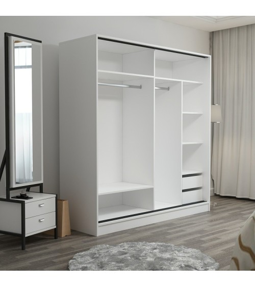 Armoire 2 portes coulissantes blanc-anthracite 190x60x180 cm