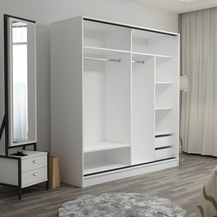 Armoire 2 portes coulissantes blanc-anthracite 190x60x180 cm