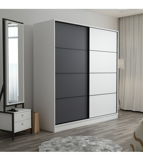 Armoire 2 portes coulissantes blanc-anthracite 190x60x180 cm