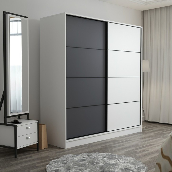 Armoire 2 portes coulissantes blanc-anthracite 190x60x180 cm