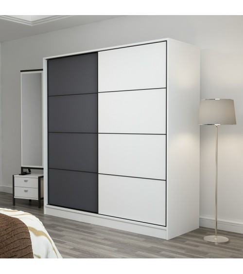 Armoire 2 portes coulissantes blanc-anthracite 190x60x180 cm