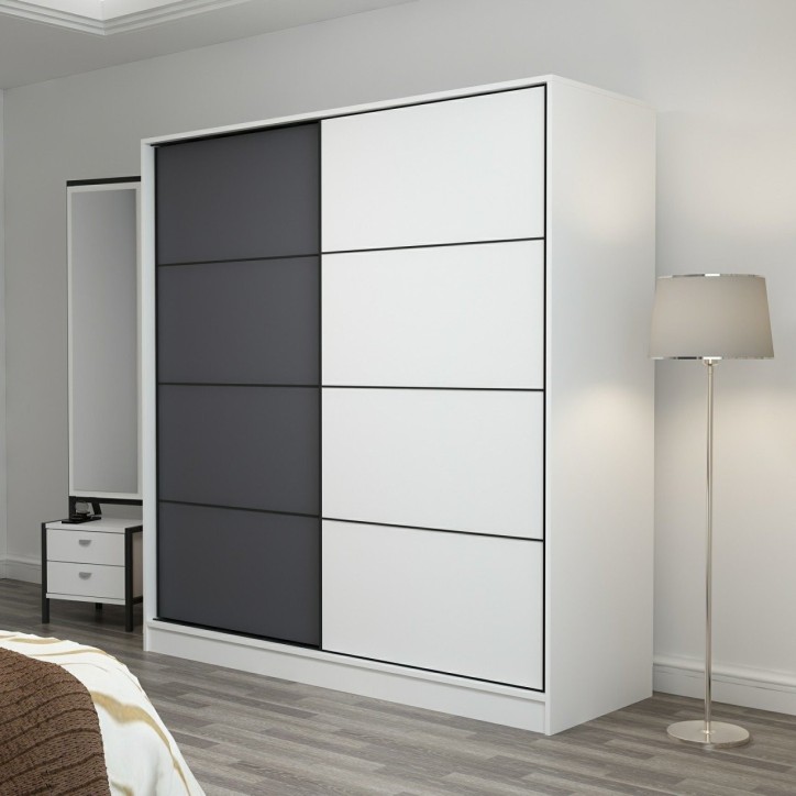 Armoire 2 portes coulissantes blanc-anthracite 190x60x180 cm