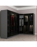 Armoire d'angle dressing anthracite en L avec leds