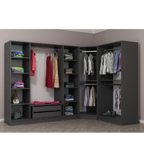 Armoire d'angle dressing anthracite en L avec leds