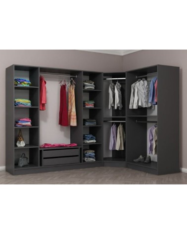 Armoire d'angle dressing anthracite en L avec leds
