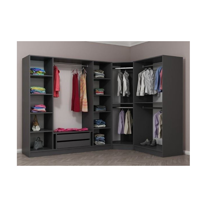 Armoire d'angle dressing anthracite en L avec leds