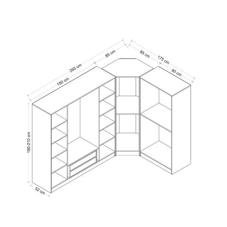 Armoire d'angle dressing CHENE en L 440x210x52