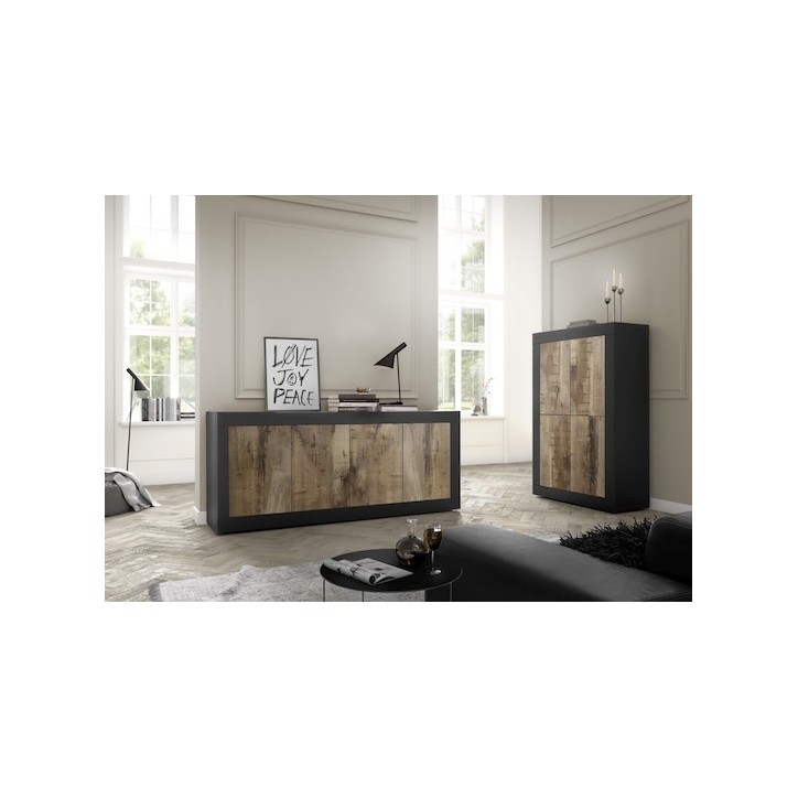 Buffet BASIC 4 portes noir mat/pero 207 cm