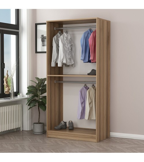 Armoire avec 2 portes verre fumé, noyer doré/noir 90 x 210 cm