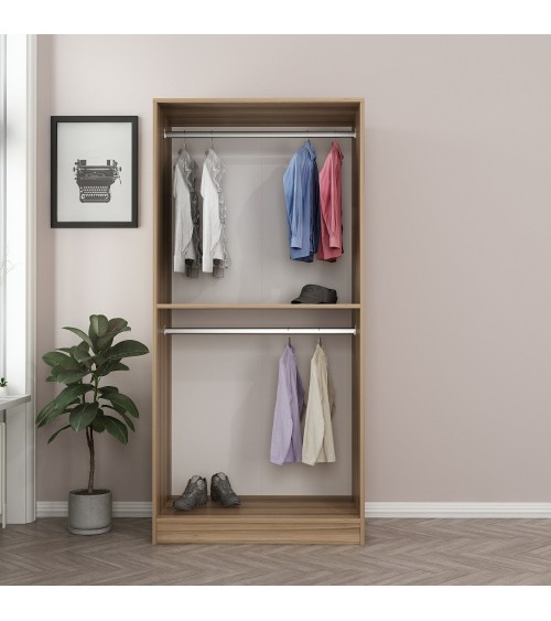 Armoire avec 2 portes verre fumé, noyer doré/noir 90 x 210 cm