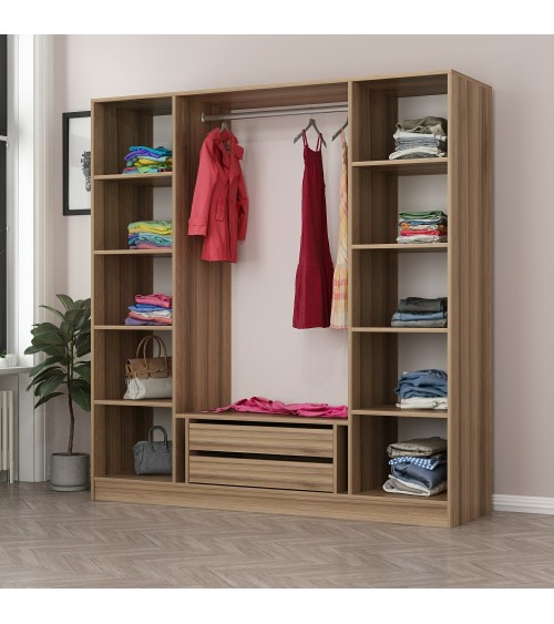 Armoire avec 4 portes en verre fumé, noyer doré/noir 180 x 210 cm