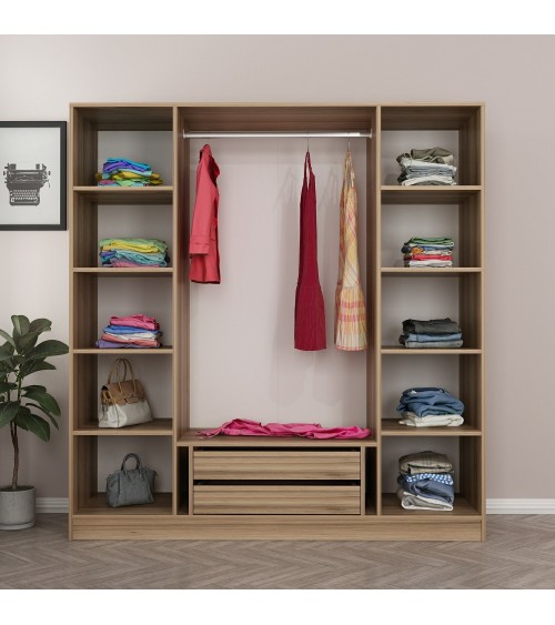 Armoire avec 4 portes en verre fumé, noyer doré/noir 180 x 210 cm