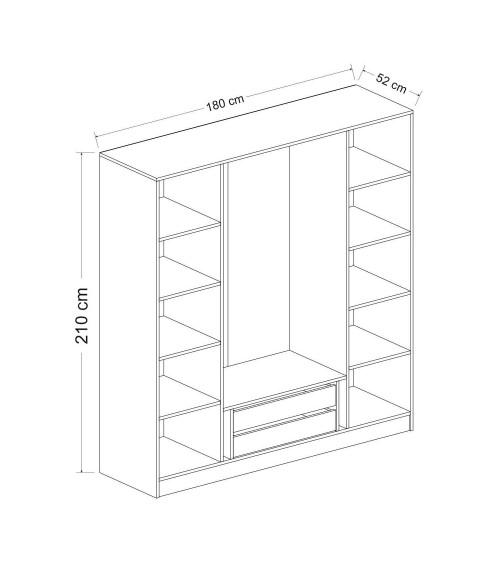 Armoire avec 4 portes en verre fumé, noyer doré/noir 180 x 210 cm