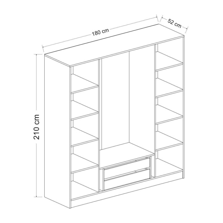 Armoire avec 4 portes en verre fumé, noyer doré/noir 180 x 210 cm