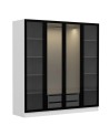 Armoire avec 4 portes en verre fumé, blanc/noir 180 x 210 cm
