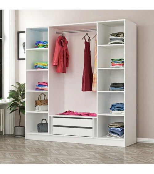 Armoire avec 4 portes en verre fumé, blanc/noir 180 x 210 cm