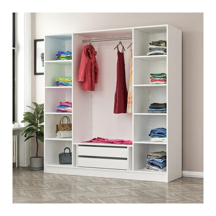 Armoire avec 4 portes en verre fumé, blanc/noir 180 x 210 cm