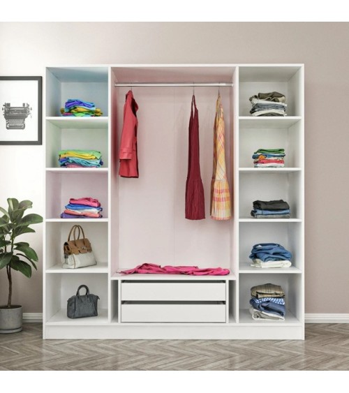 Armoire avec 4 portes en verre fumé, blanc/noir 180 x 210 cm