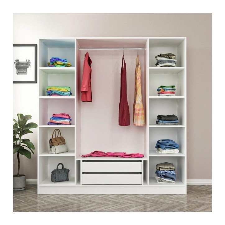 Armoire avec 4 portes en verre fumé, blanc/noir 180 x 210 cm