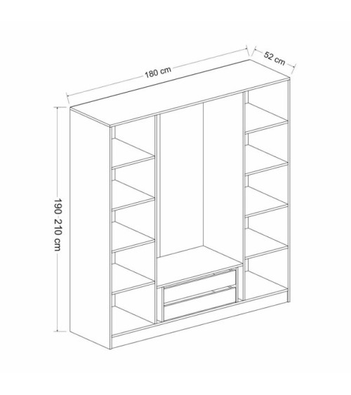 Armoire avec 4 portes en verre fumé, blanc/noir 180 x 210 cm