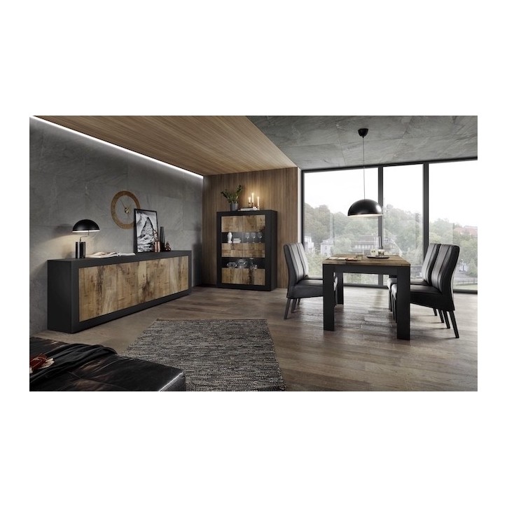 Buffet BASIC 4 portes noir mat/pero 207 cm