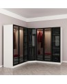 Armoire d'angle avec 7 portes en verre fumé, blanc/noir 440 x 210 cm