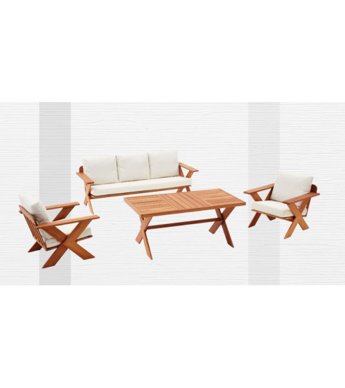 Salón de jardín St Jean II écru y madera de Iroko
