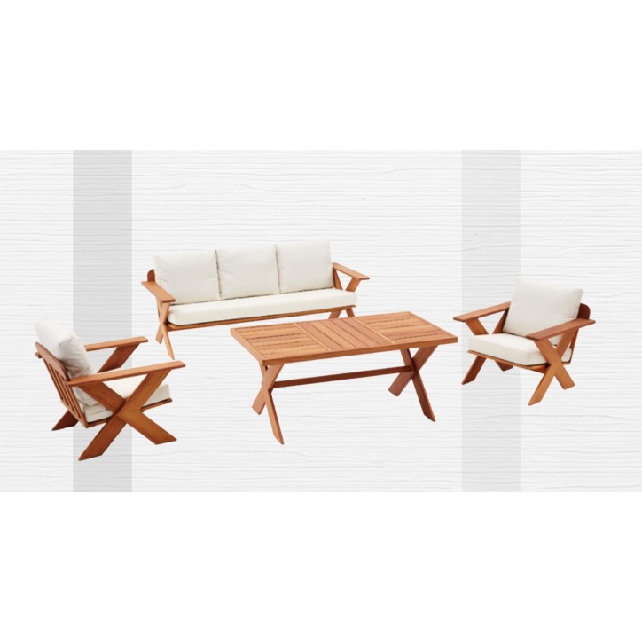 Salón de jardín St Jean II écru y madera de Iroko