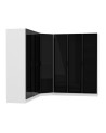 Armoire d'angle avec 7 portes en verre fumé, blanc/noir 440 x 210 cm