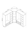 Armoire d'angle avec 7 portes en verre fumé, blanc/noir 440 x 210 cm