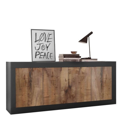 Buffet BASIC 4 portes noir mat/pero 207 cm