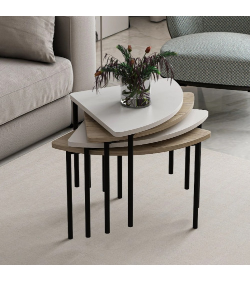 Table basse gigogne Emma 90 cm bois et blanc