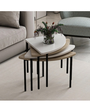 Table basse gigogne Emma 90 cm bois et blanc