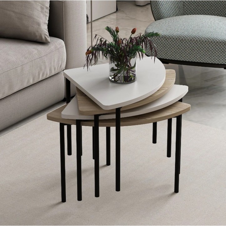 Table basse gigogne Emma 90 cm bois et blanc